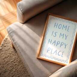 Home Is My Happy Place Wall Art Print Sign - Dusky Blue Bedroom Print, A3 Large Cosy A4 - thumbnail 2