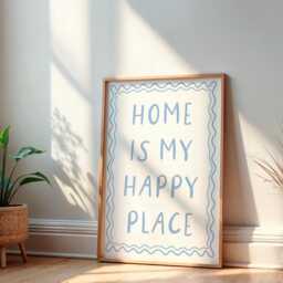 Home Is My Happy Place Wall Art Print Sign - Dusky Blue Bedroom Print, A3 Large Cosy A4 - thumbnail 3