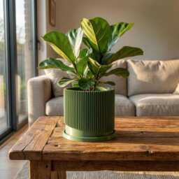 Mid-Century Ribbed Plant Pot With Drainage & Saucer in Multiple Colors, 3D Printed Planter Unique Modern Design, Hosting Gift, Wave - thumbnail 1