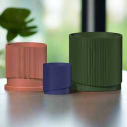 Mid-Century Ribbed Plant Pot With Drainage & Saucer in Multiple Colors, 3D Printed Planter Unique Modern Design, Hosting Gift, Wave - thumbnail 3