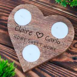 Personalized Wooden Heart Candle Holder Couples New Home Gift - thumbnail 3