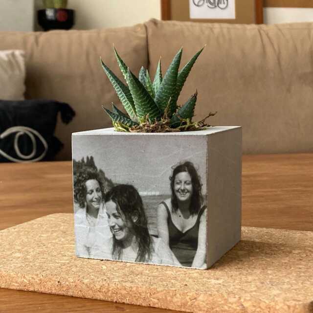 Personalized Photo Concrete Planter Custom Portraits Spring Home Decor, Mothers Day Gift For Her - image 1