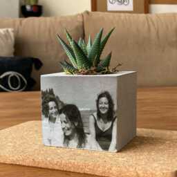 Personalized Photo Concrete Planter Custom Portraits Spring Home Decor, Mothers Day Gift For Her - thumbnail 1