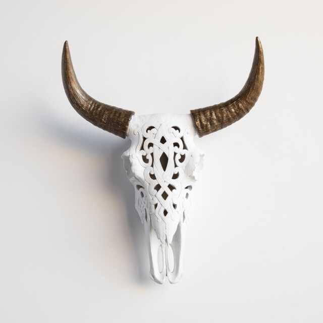 Faux Taxidermy Decorative Carved Bison Skull - Wall Decor White & Bronze Cbi0109 - image 1