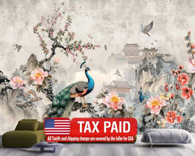 Vintage Chinoiserie Peacock Wall Mural, Peel & Stick Wallpaper - image 1