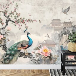 Vintage Chinoiserie Peacock Wall Mural, Peel & Stick Wallpaper - thumbnail 3