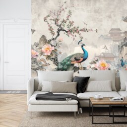 Vintage Chinoiserie Peacock Wall Mural, Peel & Stick Wallpaper - thumbnail 2