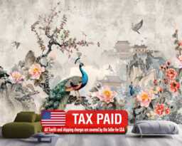 Vintage Chinoiserie Peacock Wall Mural, Peel & Stick Wallpaper - thumbnail 1