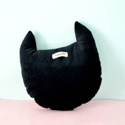 Black & White Velvet Cat Head Cushion - Handmade Cat Decoration - thumbnail 2