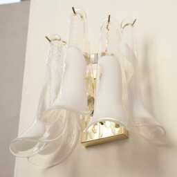 Murano Glass Sconces Set Of 2 - Five White Petali Mid-Century Italian Wall Lights - thumbnail 4