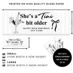 Personalised Birthday Banner - Tini Bit Older Decor Martini Glass Lady Black & White Custom Cocktail Party Decoration For Her - thumbnail 3