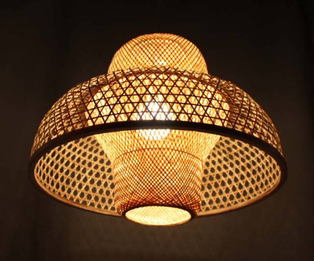 Handwoven Bamboo Pendant Light Rustic Boho Chandelier - 19.7 - image 1