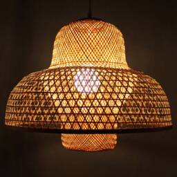 Handwoven Bamboo Pendant Light Rustic Boho Chandelier - 19.7 - thumbnail 2