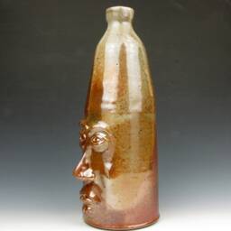 "Annoyed Face Jug ""Leland"" - Vase Gold Luster Shino Stoneware 13"" X 4"" 5" - thumbnail 3
