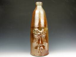 "Annoyed Face Jug ""Leland"" - Vase Gold Luster Shino Stoneware 13"" X 4"" 5" - thumbnail 1
