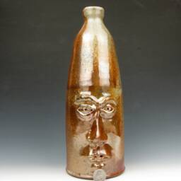 "Annoyed Face Jug ""Leland"" - Vase Gold Luster Shino Stoneware 13"" X 4"" 5" - thumbnail 2