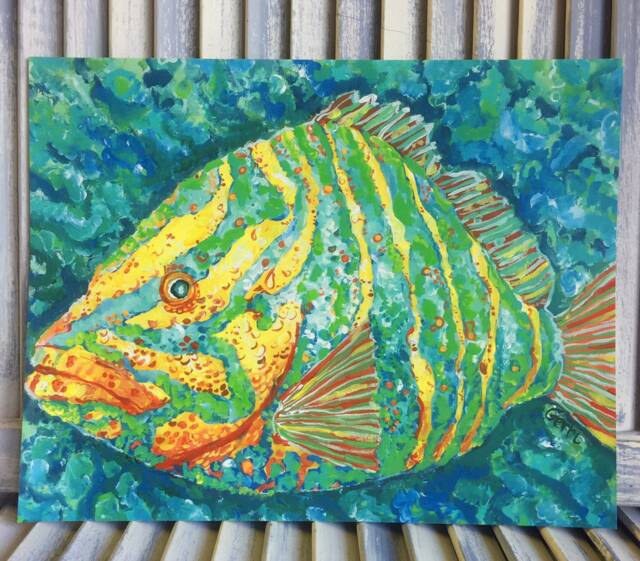 Coastal Art Print With Striped Grouper Beach House Art Tropical Fish Print Ocean Coastal Wall 11 X 14 - image 1