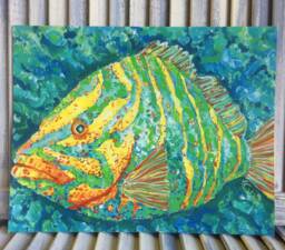 Coastal Art Print With Striped Grouper Beach House Art Tropical Fish Print Ocean Coastal Wall 11 X 14 - thumbnail 1