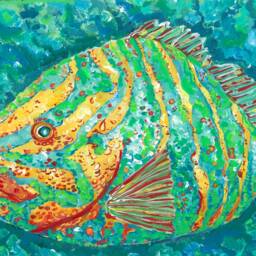 Coastal Art Print With Striped Grouper Beach House Art Tropical Fish Print Ocean Coastal Wall 11 X 14 - thumbnail 2