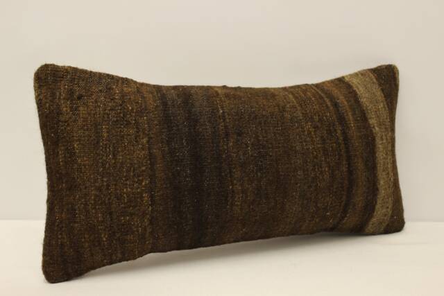Vintage Turkish Kilim Pillow Cover, Wool Lumbar Cushion - 10x20 In - image 1