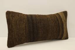 Vintage Turkish Kilim Pillow Cover, Wool Lumbar Cushion - 10x20 In - thumbnail 1
