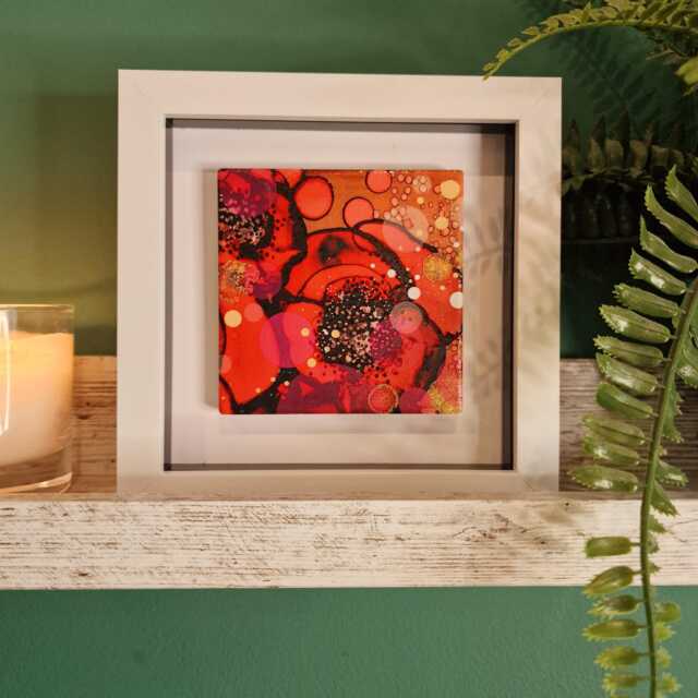 Red Poppy Framed Wall Art Small Floral Home Decor - image 1