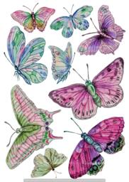Butterfly Wall Decals 9-Set Fuchsia, Home D??cor, Removable For Furniture, Tiles, Walls, Hand-Painted Interior By Easysweethome