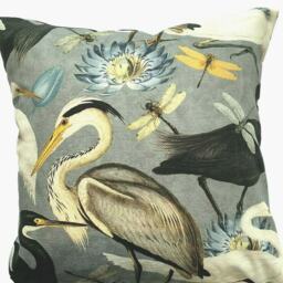 Herons Cushion Cover Grey Cotton Fabric With Botanical Print, UK Made - thumbnail 2