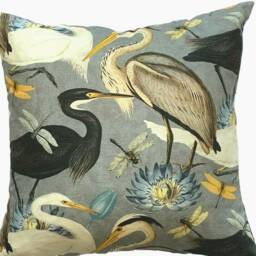 Herons Cushion Cover Grey Cotton Fabric With Botanical Print, UK Made - thumbnail 3