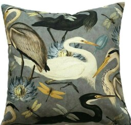 Herons Cushion Cover Grey Cotton Fabric With Botanical Print, UK Made - thumbnail 1