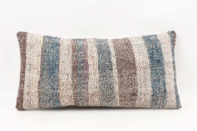 Handmade Turkish Kilim Pillow Cover Bohemian Lumbar Cushion - 12x24 - image 1