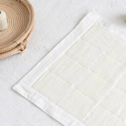 White Linen Waffle Bath Mat, Custom Size Flax Rug - thumbnail 4