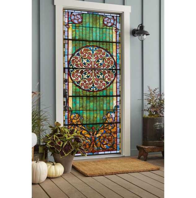 Door Wall Sticker Modern Green Stained Glass Window/ Decal/Stained Cover/Green Vinyl/Window Film - image 1