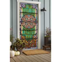 Door Wall Sticker Modern Green Stained Glass Window/ Decal/Stained Cover/Green Vinyl/Window Film - thumbnail 1