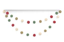 Rustic Christmas Decoration - Farmhouse Holiday Wall Hanging Wool Felt Ball Garland Burgundy, Forest, Cream - thumbnail 1