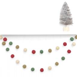 Rustic Christmas Decoration - Farmhouse Holiday Wall Hanging Wool Felt Ball Garland Burgundy, Forest, Cream - thumbnail 3