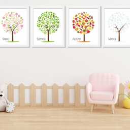 Nursery Wall Art Prints - Four Seasons Tree For Kids Room, Educational Nature Decor, Physical Print Set Of 4 - thumbnail 3