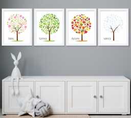 Nursery Wall Art Prints - Four Seasons Tree For Kids Room, Educational Nature Decor, Physical Print Set Of 4 - thumbnail 1