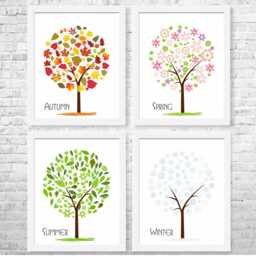 Nursery Wall Art Prints - Four Seasons Tree For Kids Room, Educational Nature Decor, Physical Print Set Of 4 - thumbnail 2
