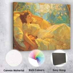 Elegant Art Nouveau Sleeping Woman Decorative Portrait Canvas Wall Print Decor Picture Ready To Hang - thumbnail 2