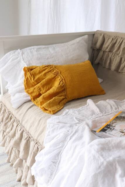 Linen Pillow Case - Ruffled Pillow Covers Side Ruffle Shams -Farmhouse Linens Bedding Shabby Chic Bedding. Mooshop - image 1