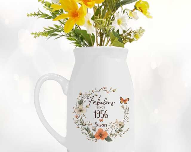 70Th Birthday Gift For Women - Fabulous Since 1956 Small Personalised Flower Pot Vase 70 Her Ladies Floral Design Nan Gran Bnl70 - image 1