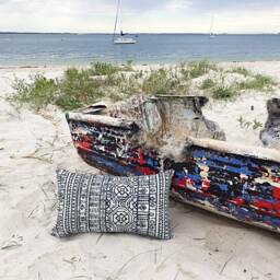 Tribal Outdoor Pillow Cover Ecru Navy Coastal Cushion - thumbnail 3