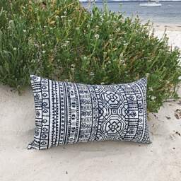 Tribal Outdoor Pillow Cover Ecru Navy Coastal Cushion - thumbnail 2