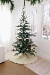 Chunky Knit Christmas Tree Skirt - White Cable Knit, Holiday Decor