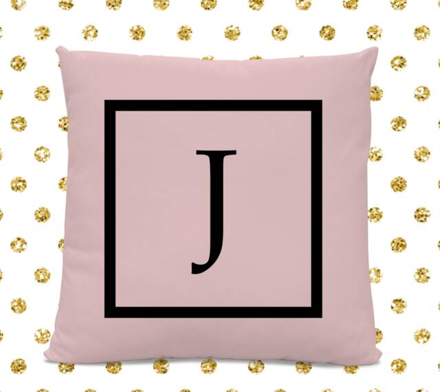 Initial Pillow - Letter With J Monogrammed Custom Throw Pink