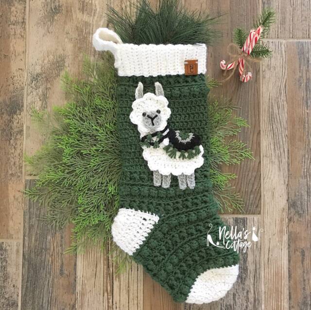 Handmade Chunky Knit Christmas Stocking - Acrylic Llama Applique - image 1