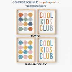 Playroom Print Set - Cool Kids Club Smiley Faces Posters Decor Play Corner Prints Unframed - thumbnail 2