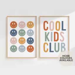 Playroom Print Set - Cool Kids Club Smiley Faces Posters Decor Play Corner Prints Unframed - thumbnail 1