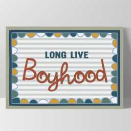 Long Live Boyhood Print in Bright Colours, Blue Stripes & Scallop Pattern Boys Prints, Kids Retro Bedroom Playroom, Scandi Nursery Decor - thumbnail 3